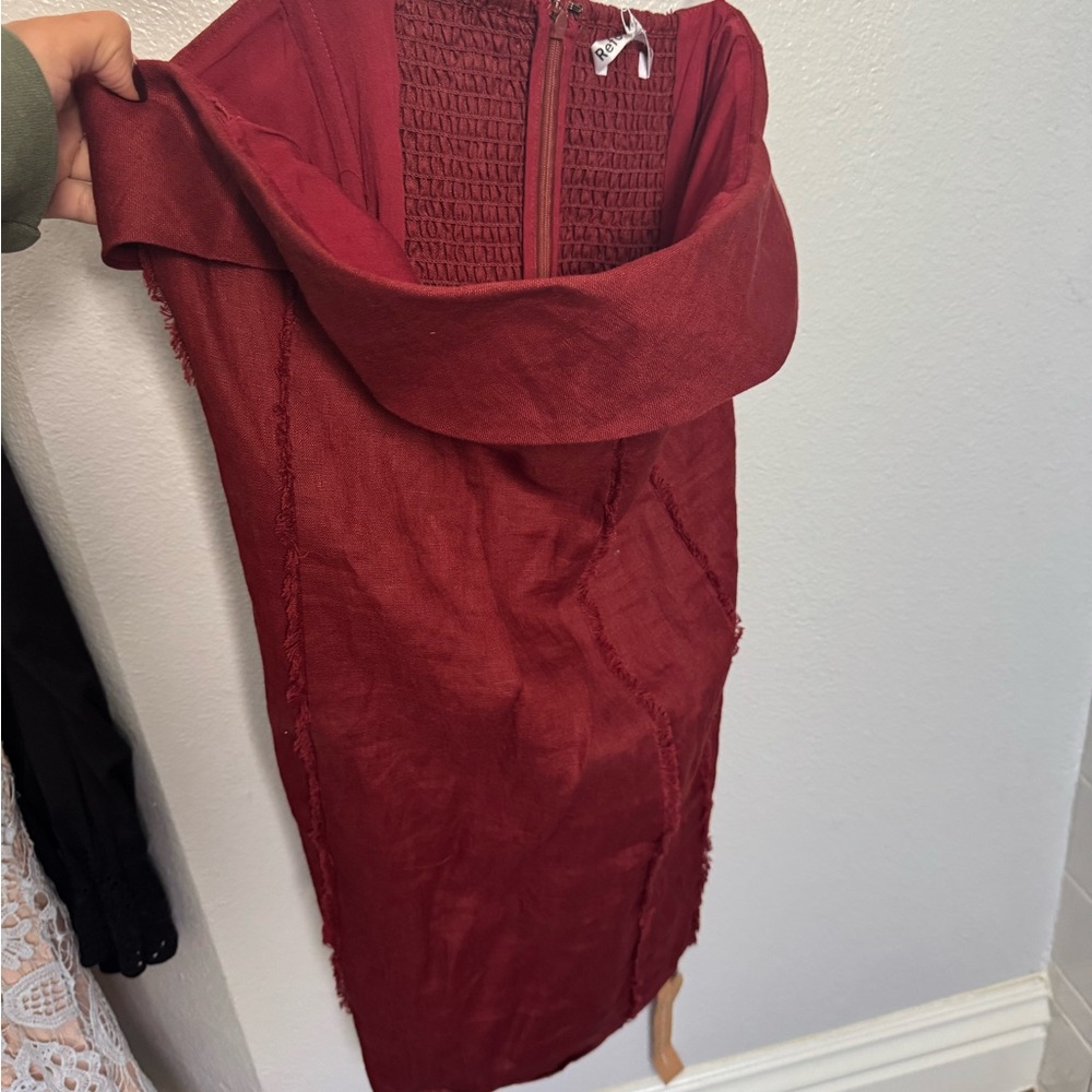 Reformation Burgundy Strapless Dress